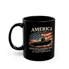125th Submarine Service Coffee Mug — America 1776–2026 250th Anniversary Tribute (Black)