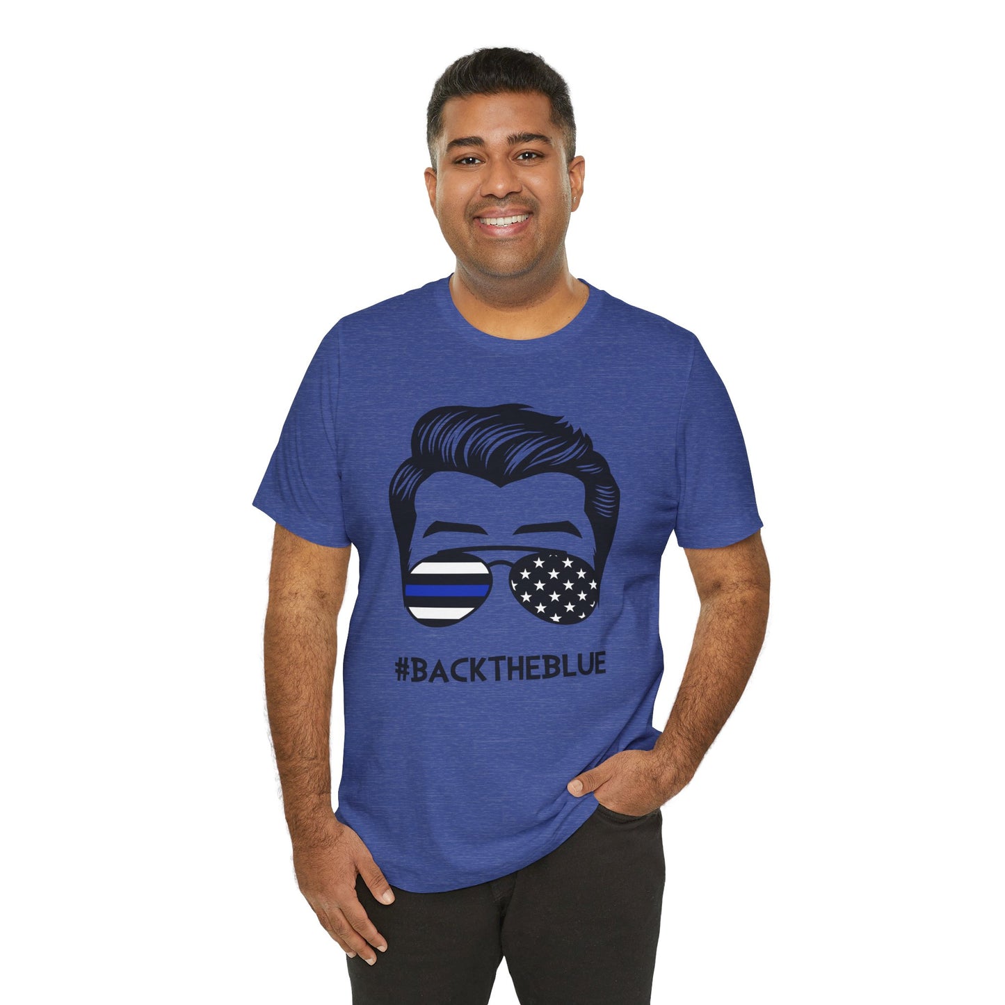 BACK THE BLUE Dad with Glasses, Graphic Unisex Short Sleeve Tee