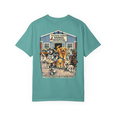 Front Logo Back Graphic Baldwin Harbor Animal Hospital "Who Let the Dogs Out?" Graphic Tee