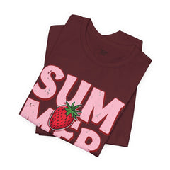Summer Strawberry T-Shirt — Cute Pink Graphic Tee with Strawberry "SUMMER" Design