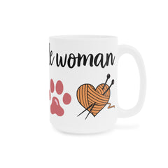 Simple Woman Mug, Knitting Enthusiast, Paw Print Mug, Female Symbol, Heart Yarn Design, 11oz, 15oz, 20oz Mug, Knitter's Present, Pet Lover