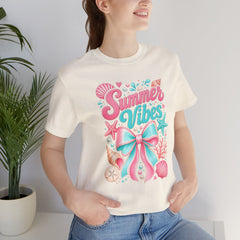 Summer Vibes Tee — Pastel Seashell Bow Beach T-Shirt