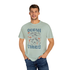Whales and Dolphins, Ocean Vibes -  Graphic Unisex Garment-Dyed T-shirt