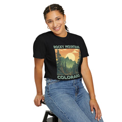 Rocky Mountains Colorado Graphic, Comfort Colors Soft Relaxed Fit Unisex Garment-Dyed T-shirt