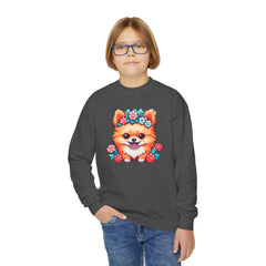 Kawaii Cute Puppy With Flowers Youth Sweatshirt