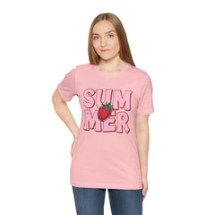 Summer Strawberry T-Shirt — Cute Pink Graphic Tee with Strawberry "SUMMER" Design