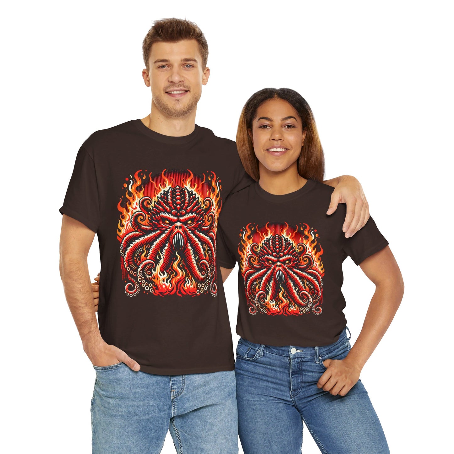 Fiery Fire Kraken - Graphic Unisex Heavy Cotton Tee