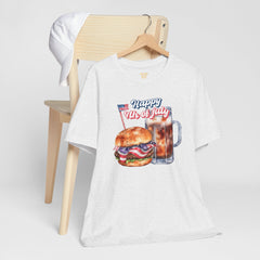 Happy 4th Of July Burger and Mug Graphic, Unisex Jersey Short Sleeve Tee