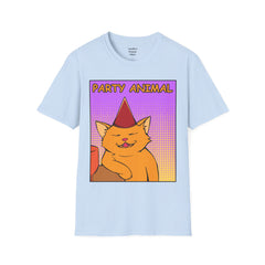PARTY ANIMAL Birthday Hat Wearing  Pop Art Cat Unisex Softstyle T Shirt