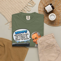 Grill Master Grandpa Funny BBQ T-Shirt — "Whoops! Pretending to Grill for a Photo" Graphic Tee