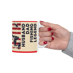 Fishing Themed Graphic Mug, USA Ceramic Mug, 11oz, 15oz. Gift for him, gift for dad, Birthday gift mug, fishing mug, Fathers Day Mug