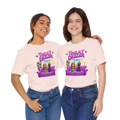 Personalized Treat Dealer T-Shirt — Funny Pet Lover Tee with Girl and Dog on Purple Couch