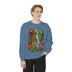 Tropical Jungle Waterfall With Leopard and Parrot Sweatshirt