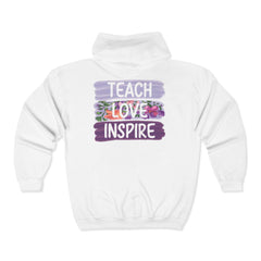 Teach Love Inspire Hoodie - Cozy Unisex Zip-Up Sweatshirt for Educators and Motivators