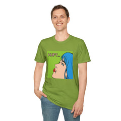 Pop Art Gal T-Shirt featuring Blue Hair and Red Lips Unisex Soft Style Shirt