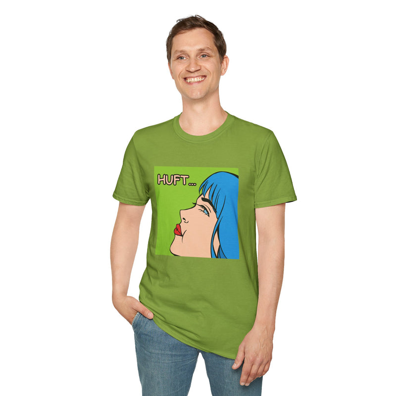 Pop Art Gal T-Shirt featuring Blue Hair and Red Lips Unisex Soft Style Shirt