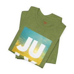 July Sunflower T‑Shirt – Summer Graphic Tee with 'JULY' Text
