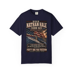 USS Nathan Hale SSBN-623 Submarine T-Shirt — "Forty One For Freedom" Patriotic Crew Tee