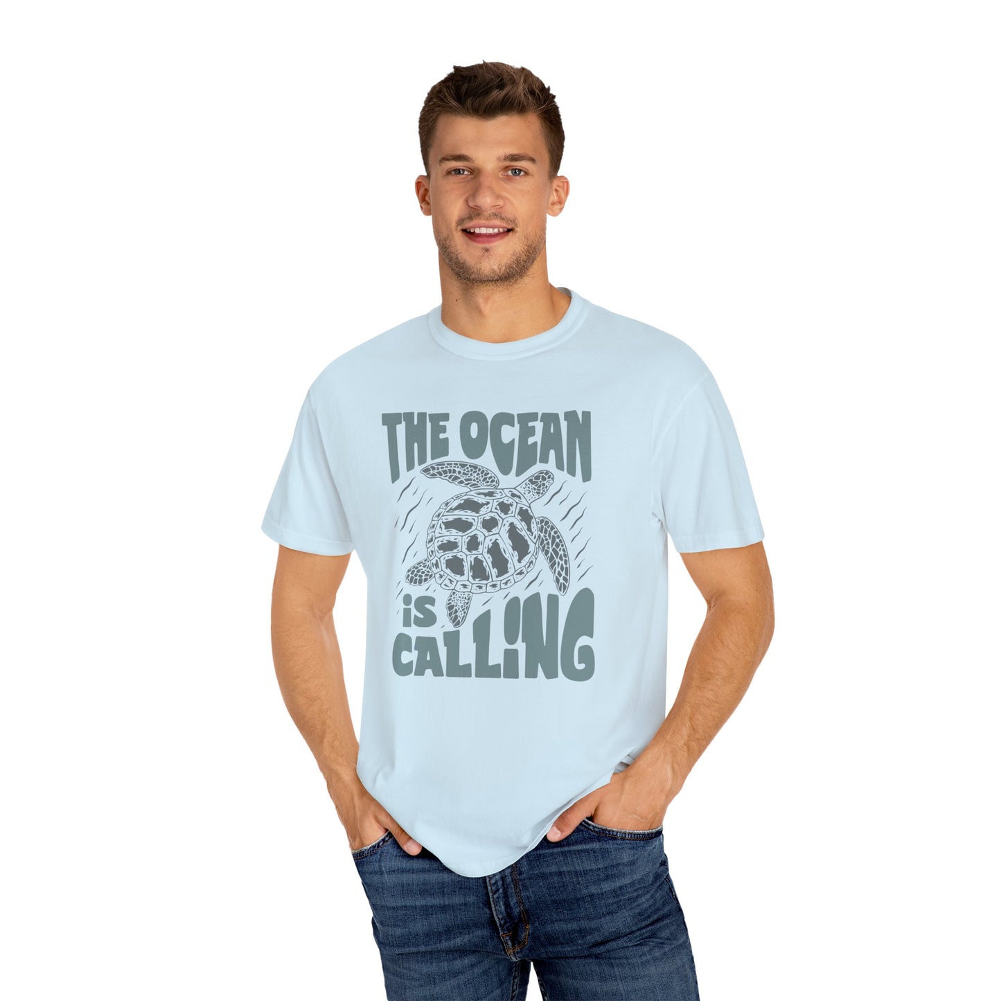 Sea Turtle, The Ocean Is Calling -  Graphic Unisex Garment-Dyed T-shirt