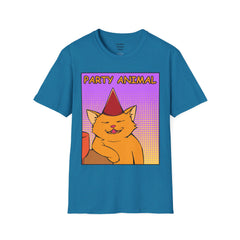 PARTY ANIMAL Birthday Hat Wearing  Pop Art Cat Unisex Softstyle T Shirt