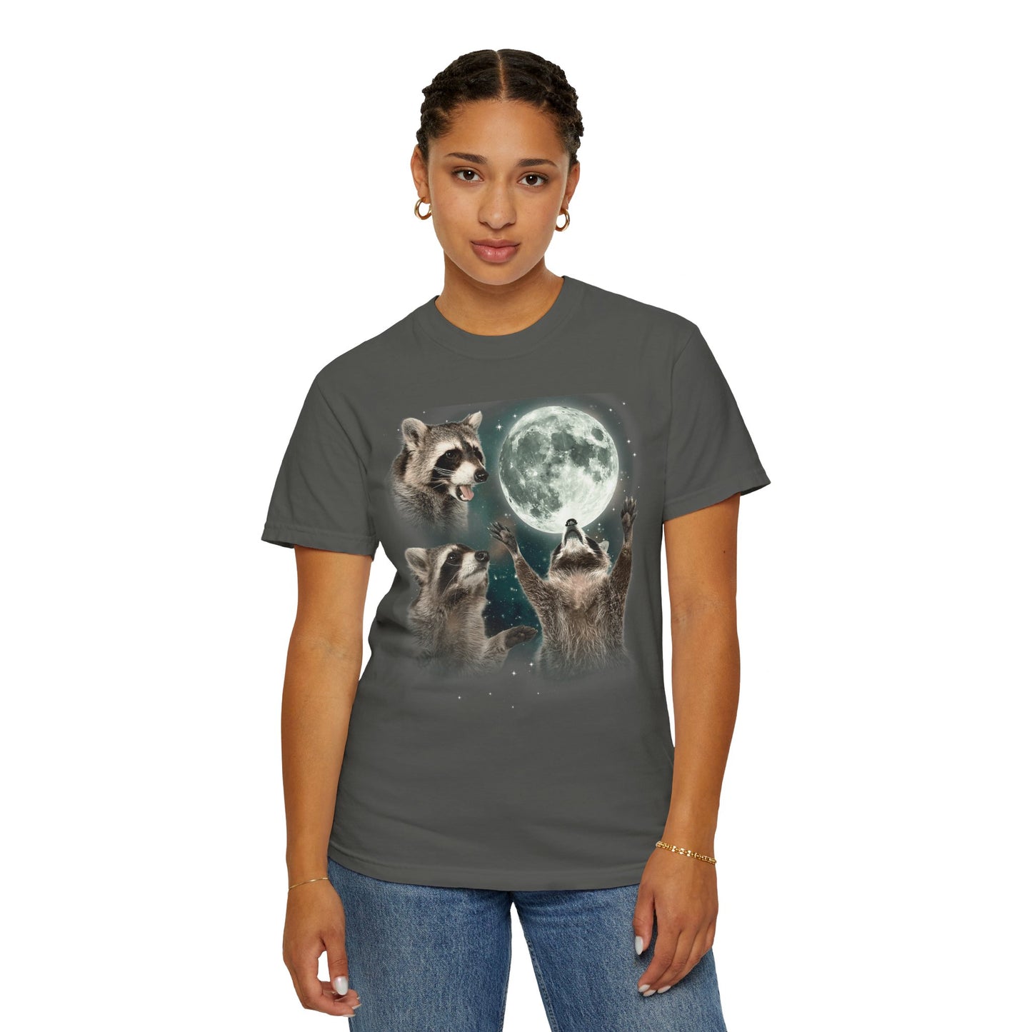 Three Raccoons and the Moon Vintage Style Graphic Tee