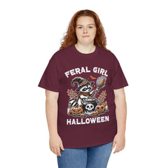 Feral Girl Halloween Raccoon! Graphic Unisex Heavy Cotton Tee