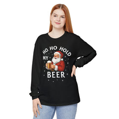 Festive Santa Claus Long Sleeve T-Shirt - "Ho Ho Hold My Beer"