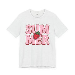 Summer Strawberry T-Shirt — Cute Pink Graphic Tee with Strawberry "SUMMER" Design
