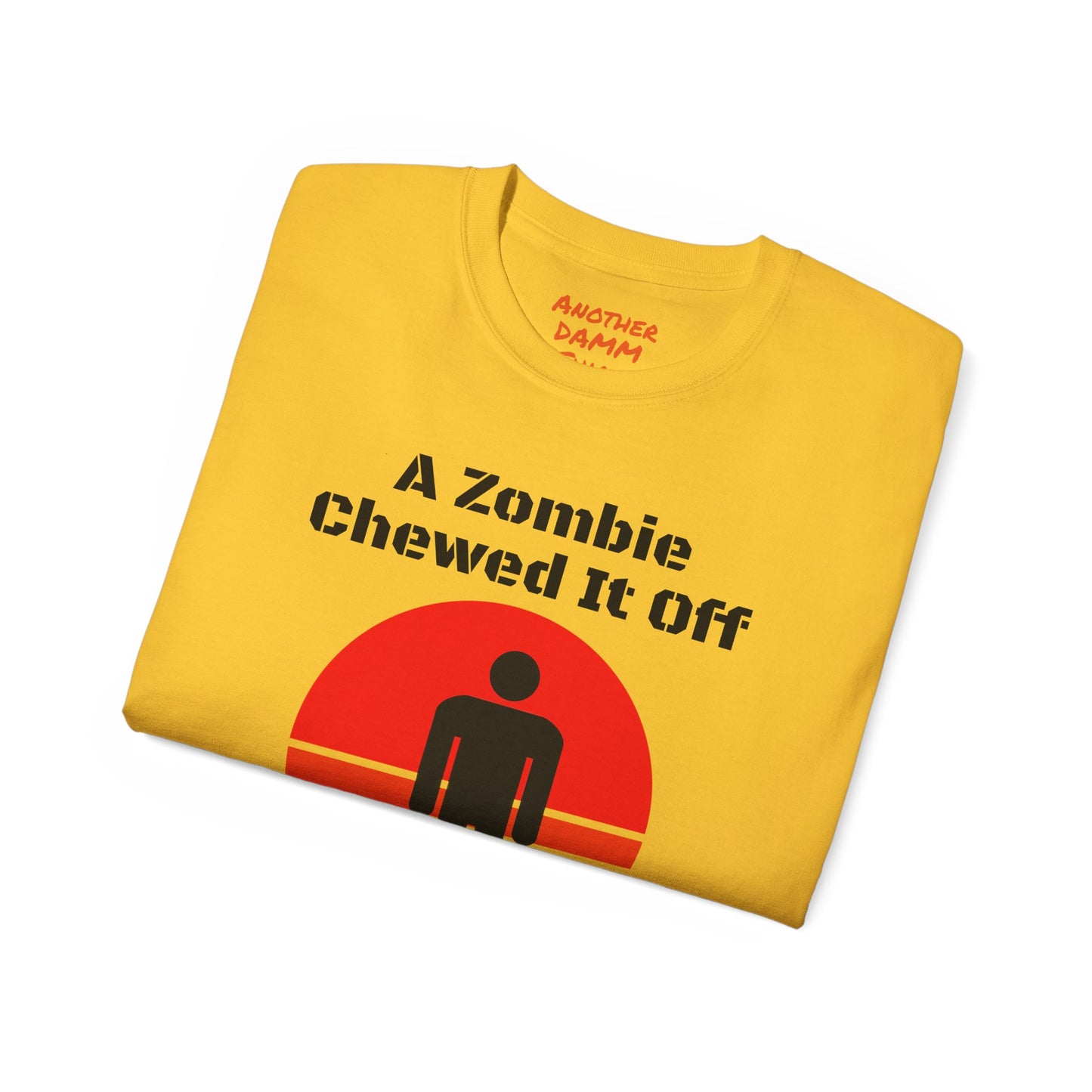 A Zombie Chewed It Off - Unisex Ultra Cotton Tee | Amputee, Leg Amputee, Limb Awareness. Amputee Zombie Fan, Amputee Sunset, Amputee Fun