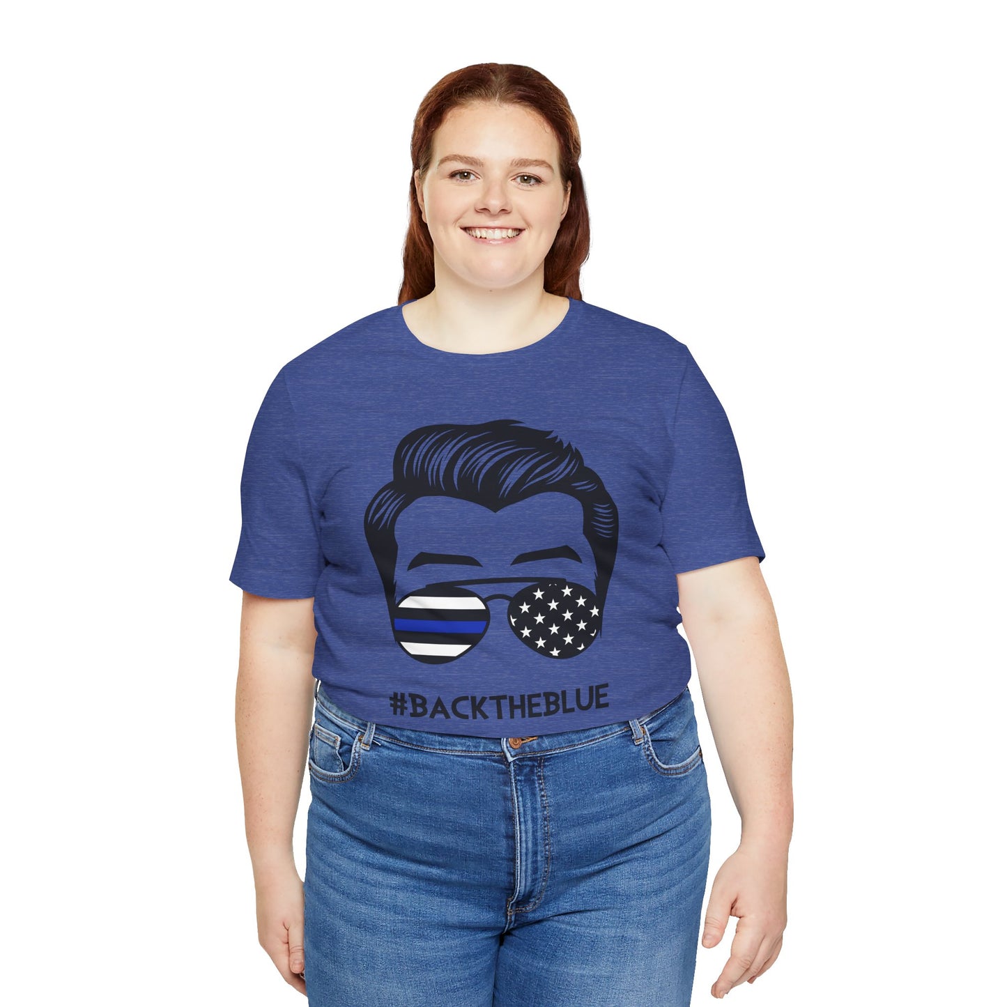 BACK THE BLUE Dad with Glasses, Graphic Unisex Short Sleeve Tee