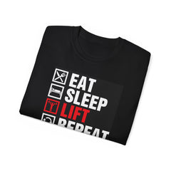 Gym Fitness Advice - Eat Sleep Lift Repeat Unisex Ultra Cotton Tee