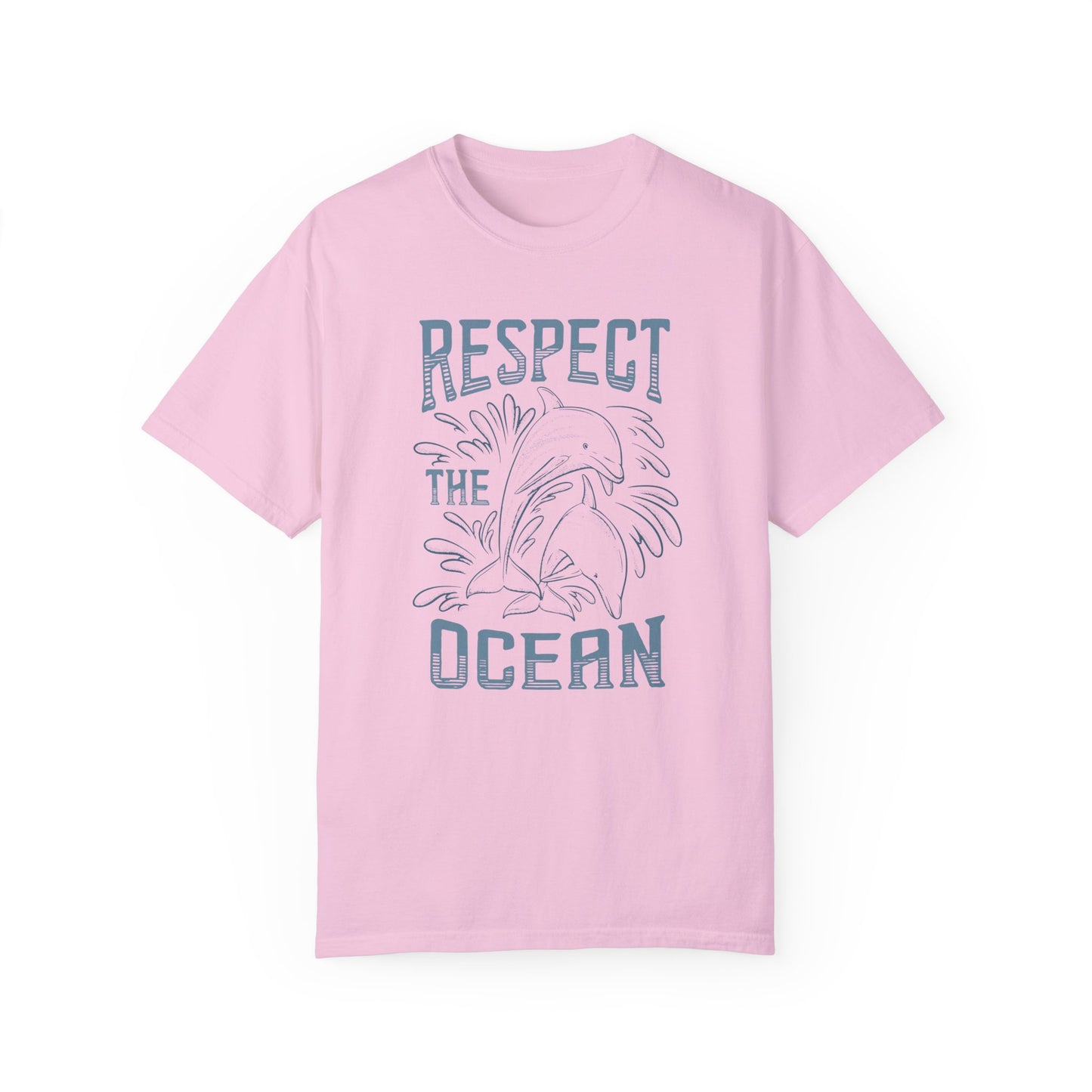 Dolphin, Respect The Ocean -  Graphic Unisex Garment-Dyed T-shirt