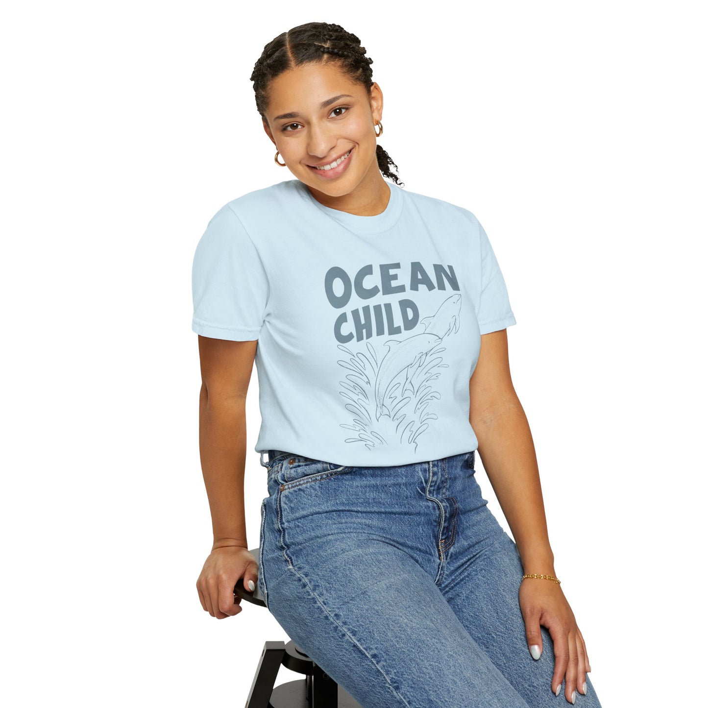 Dolphins, Ocean Child -  Graphic Unisex Garment-Dyed T-shirt