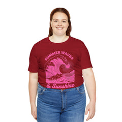Summer Waves & Sunshine Tee — Retro Pink Surf Graphic T-Shirt