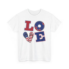 LOVE red white and blue graphics Unisex Heavy Cotton Tee / see our matching T Shirt , coffe mugs and tote bags
