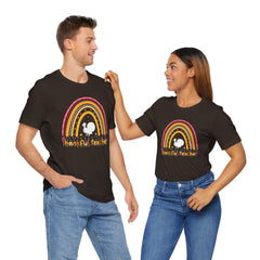 Thankful Teacher T‑Shirt – Retro Rainbow Turkey Teacher Appreciation Tee