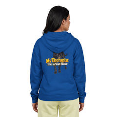 Personalized with your dogs image Zip Hoodie — "My Therapist Has a Wet Nose" Graphic