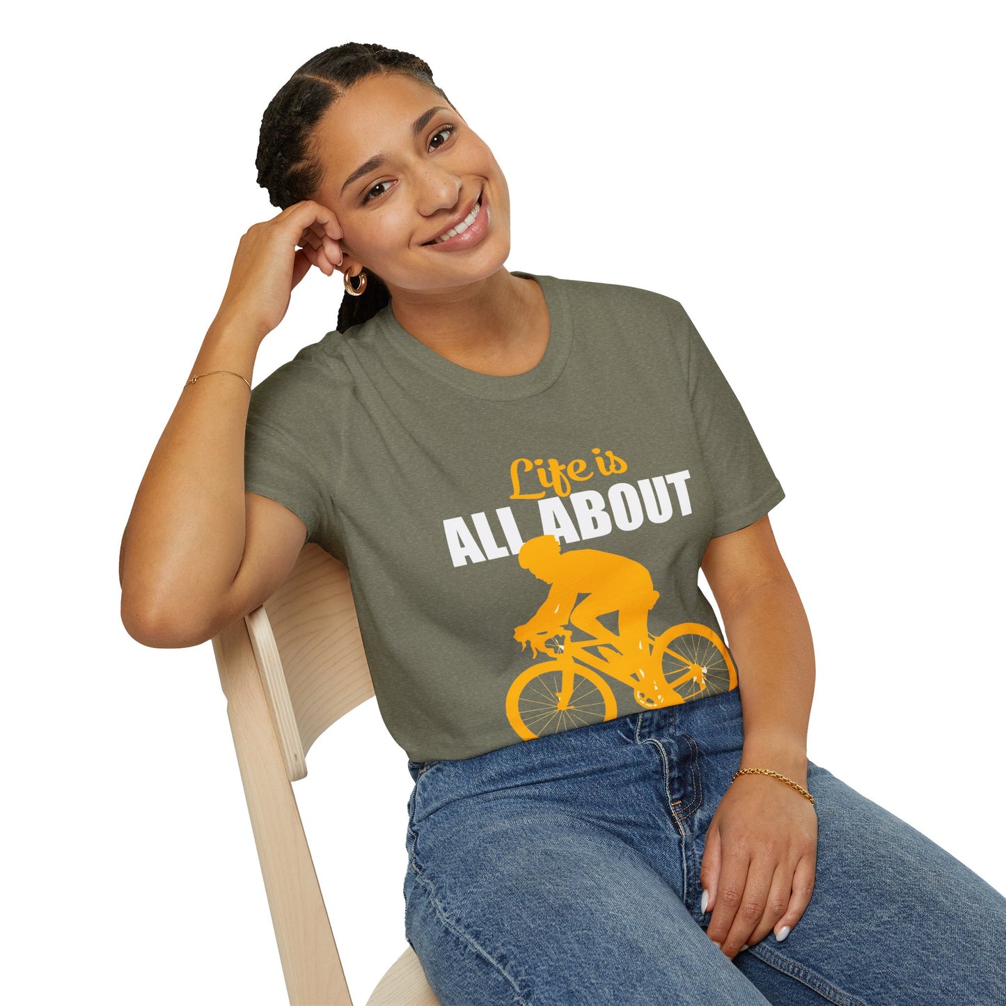 Life Is All About Balance Unisex Softstyle T-Shirt  For the Cyclist in Your Life, Biking Bicycling Exercise Motivation Just Do It