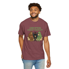 Cryptid Group Therapy Bigfoot, Mothman and Loch Nessie Unisex T-Shirt, Funny Graphic Tee, Gift for Cryptid Lovers, Quirky Casual Wear, Cool Humor Shirt
