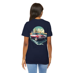 Vintage Car Graphic Tee - Sunset Cityscape Design
