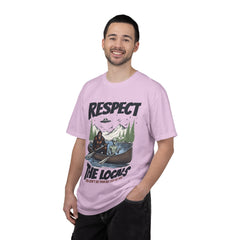 Bigfoot and Alien Outdoor Canoe Adventure - Respect The Locals T-Shirt