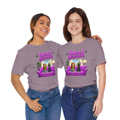 Personalized Treat Dealer T-Shirt — Funny Pet Lover Tee with Girl and Dog on Purple Couch