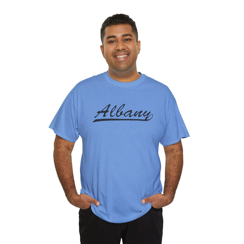 Albany Unisex Heavy Cotton Tee - Retro Dunder Mifflin Design for Nostalgic Fans