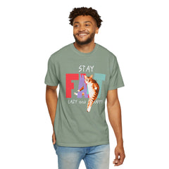 Stay Fat Lazy and Happy Cat - Graphic Unisex Garment-Dyed T-shirt