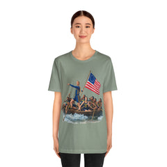 Historical Fever Patriot T‑Shirt — Revolutionary Flag Rowboat Design