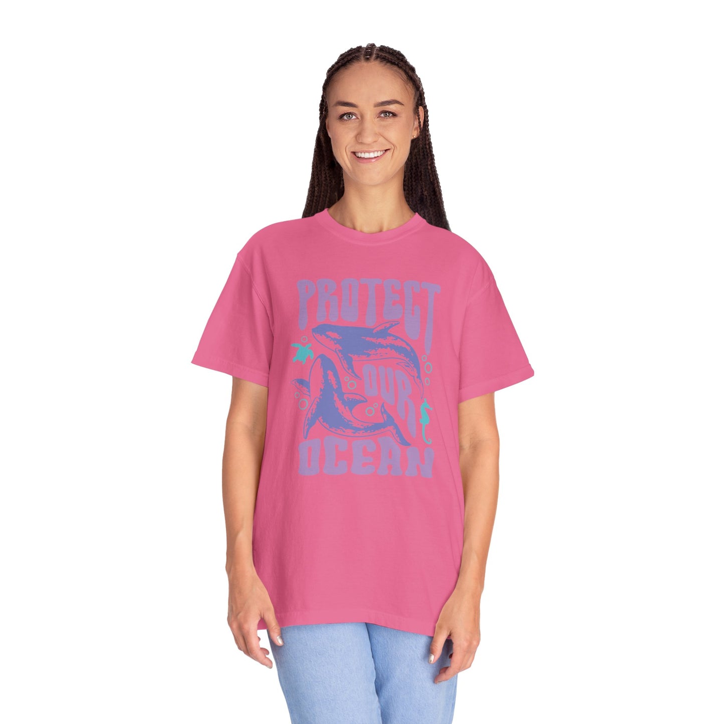 Whales, Protect Our Ocean -  Graphic Unisex Garment-Dyed T-shirt