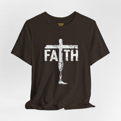 Faith Cross Prosthetic Leg T‑Shirt — Amputee Inspirational Christian Tee