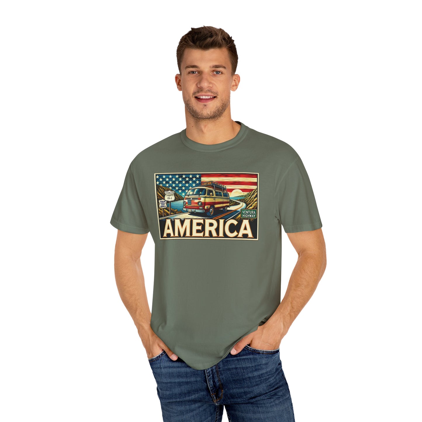 Ventura Highway Driving America Graphic Comfort Colors Unisex Garment Dyed T-shirt