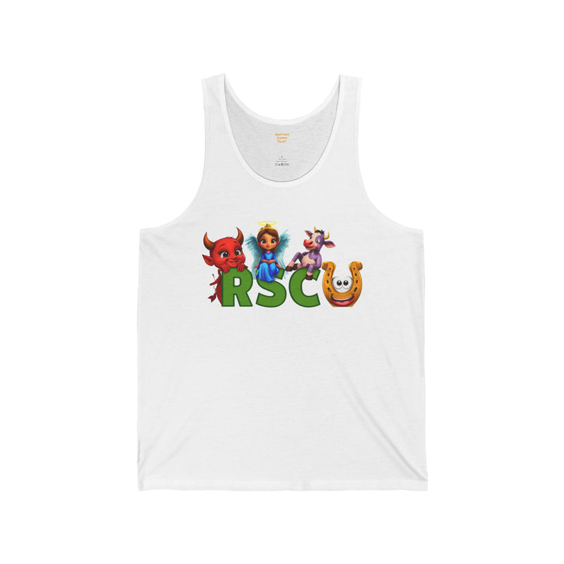College Mascot Unisex Tank Top - Russell Sage Purple Cow, Red Devil, Golden Horseshoe, Blue Angel Enter into the Notes Box Before Purchase what your Graduation Year Is And We will Imprint It on the Back of Your Top