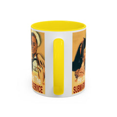 Mug - Vintage He Joined The Submarine Service Unique Tri Panel Image Accent Coffee Mug (11, 15oz)